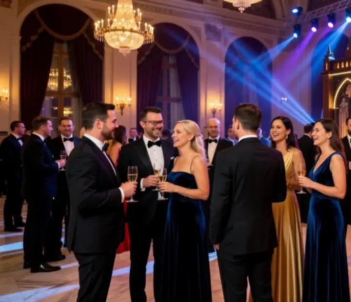 Hosté si připíjejí na elegantním tematickém firemním galavečeru